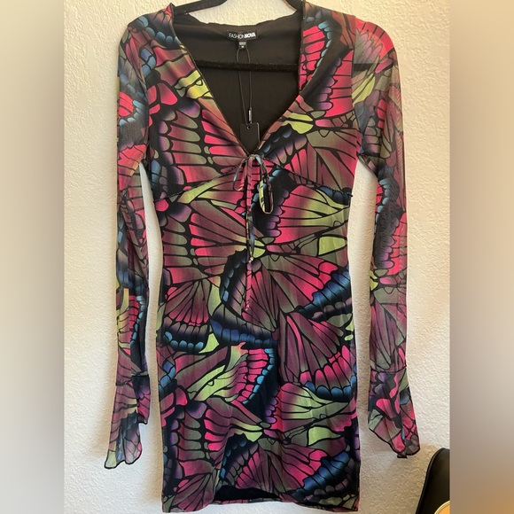 Fashion Nova Butterfly Mesh Mini Dress (NEW WITH TAGS) - Picture 3 of 6